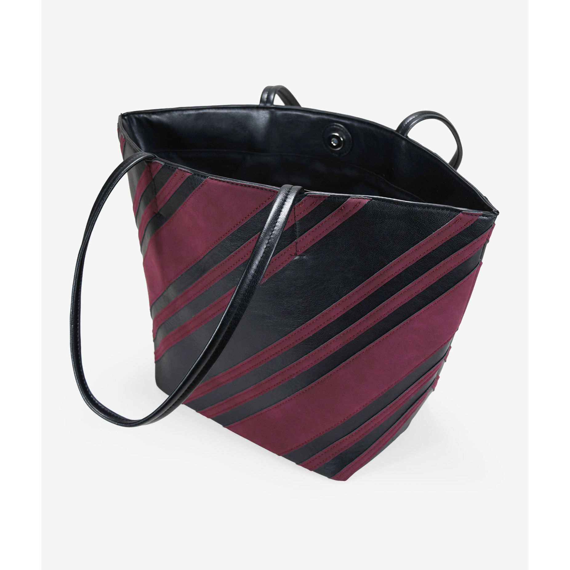 Bolso shopper negro con rayas burdeos