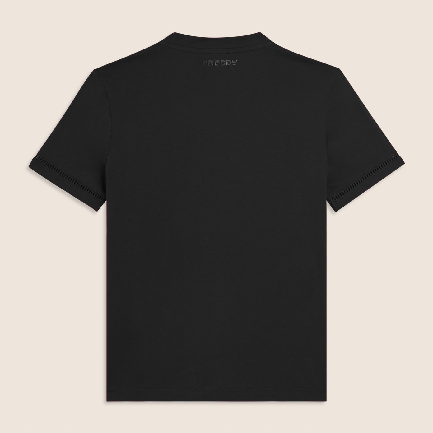 T-shirt Girocollo con Ricamo Traforato del Logo