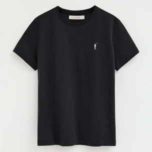 Camiseta negra de manga corta y cuello redondo con bordado Rigby Go