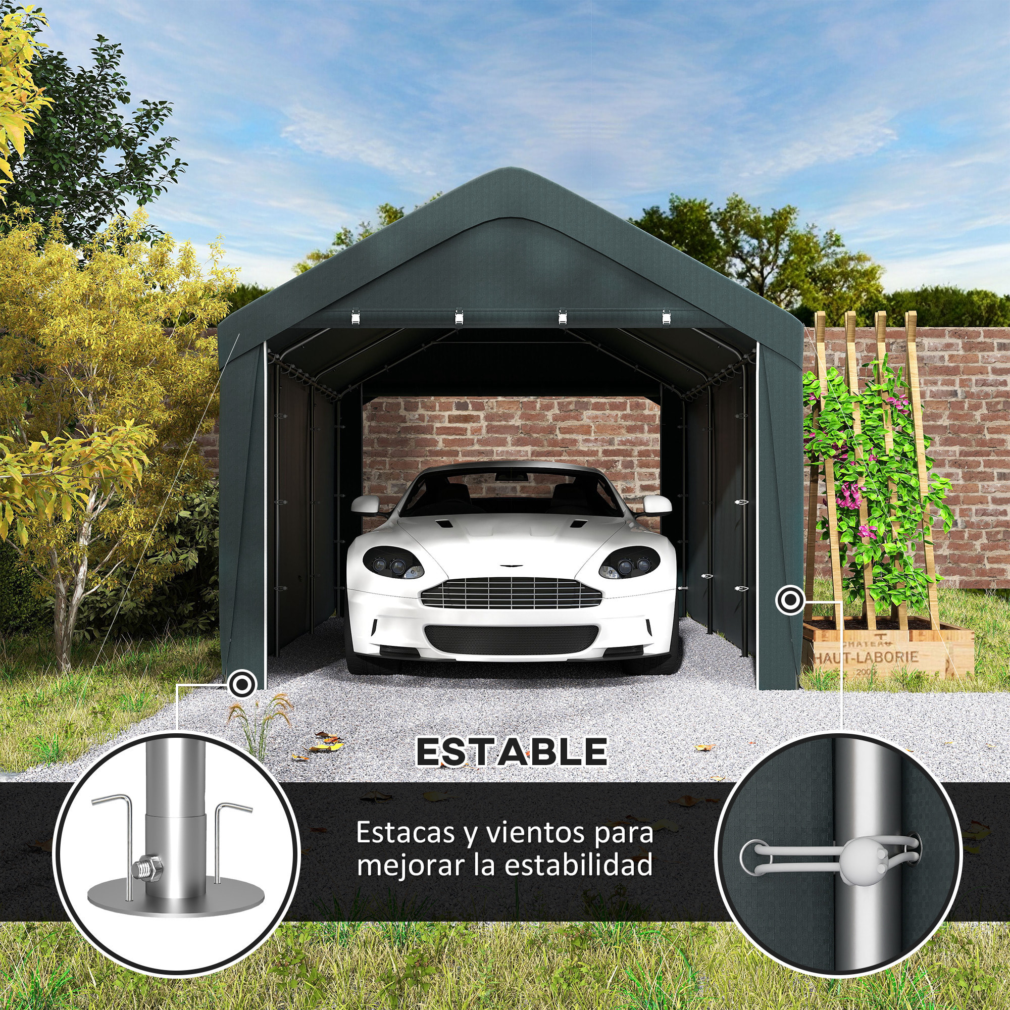 Carpa Garaje 6x3 m Garaje Exterior para Coche Impermeable Cobertizo de Exterior Anti-UV con Paredes Laterales Desmontables y 2 Puertas con Cremallera Gris Oscuro