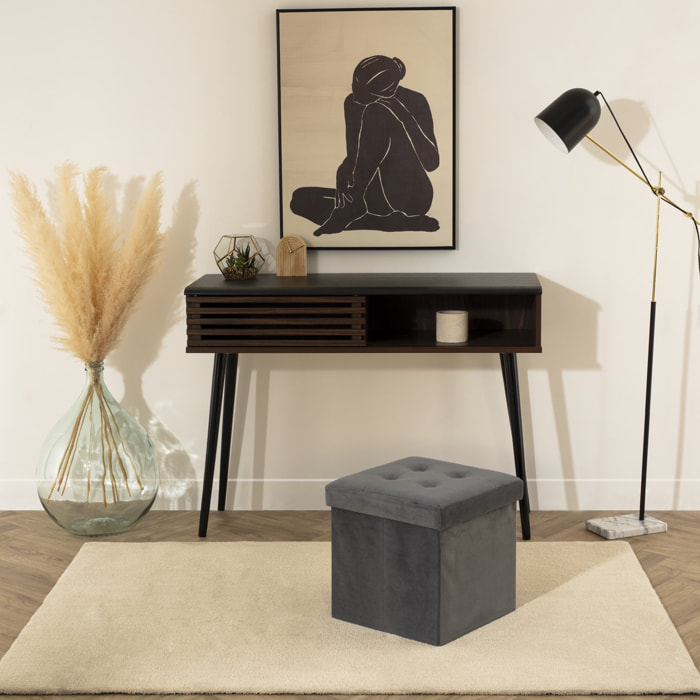 Pouf pliant "Lysandre" gris effet velours