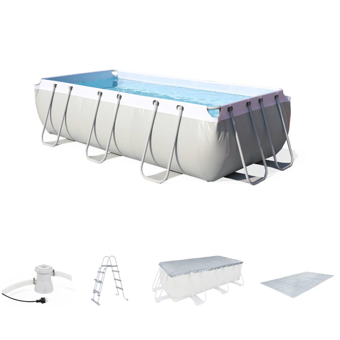 Kit grande piscine tubulaire - Topaze grise - piscine rectangulaire 4x2m avec pompe de filtration. bâche de protection. tapis de sol et échelle. piscine hors sol armature acier