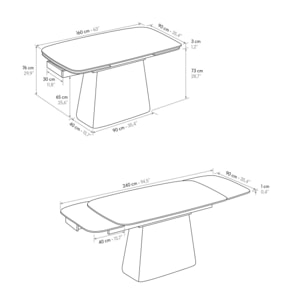 Tavolo MALTA in vetroceramica effetto marmo statuario, allungabile con base noce 160×90 cm – 240×90 cm