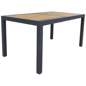 Salon de jardin PALERMO extensible en textilène gris 8 places - aluminium anthracite et effet bois