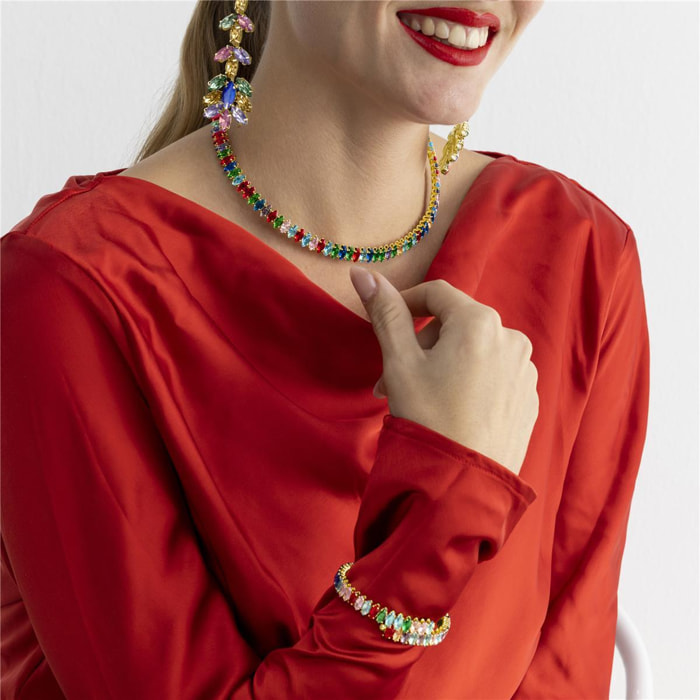 Pulsera con Cristal Multicolor acabado oro 18k