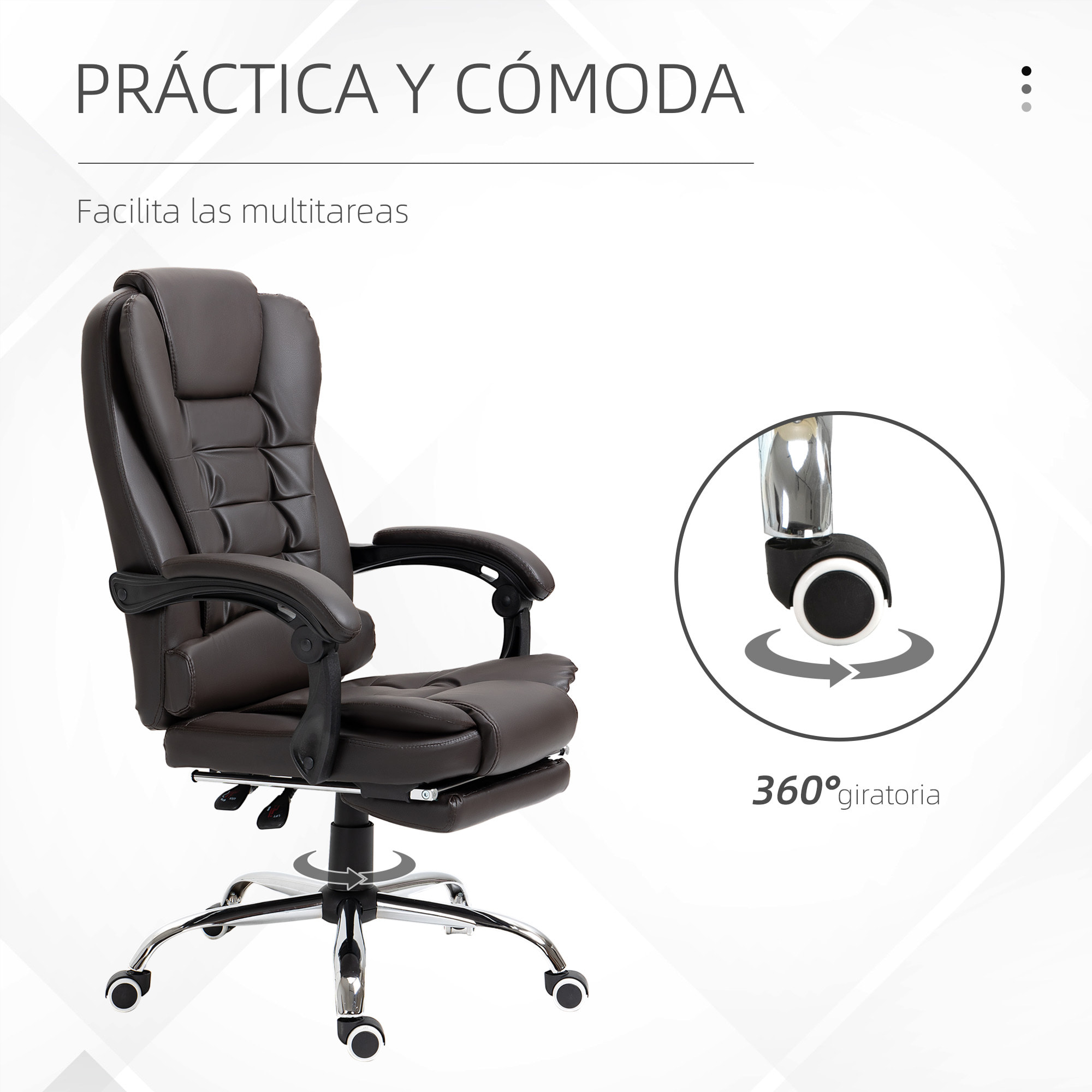 Silla de Oficina Reclinable Silla de Escritorio con Reposapiés Silla Ejecutiva Giratoria con Altura Ajustable Tapizada en PU y Reposabrazos para Estudio Café