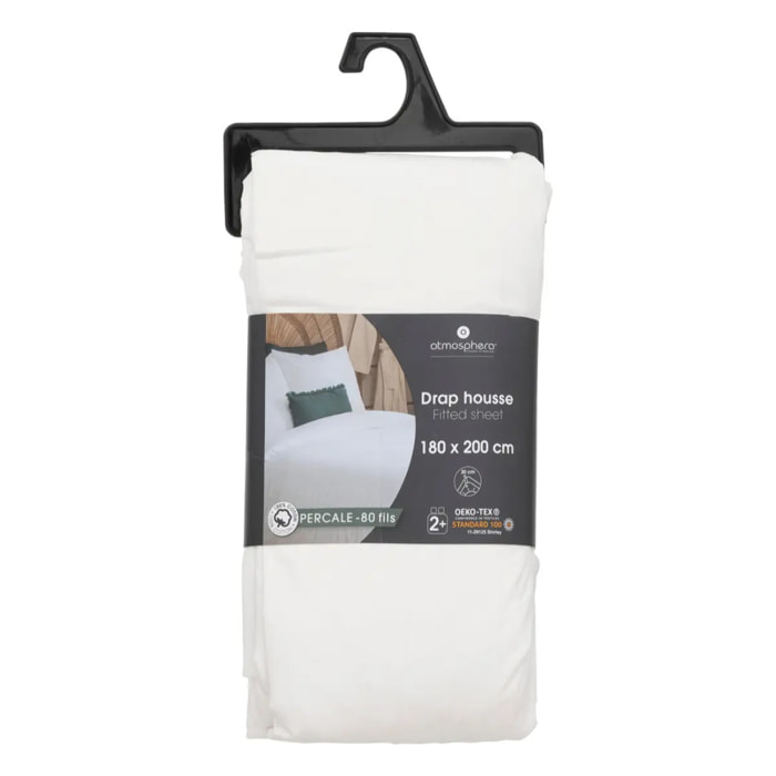 Drap-housse - percale - blanc - 180x200 cm