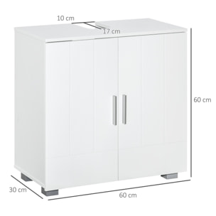 Mueble para Debajo del Lavabo Armario Baño de Suelo de Madera con 2 Puertas y Estante Ajustable Interior Moderno 60x30x60 cm Blanco