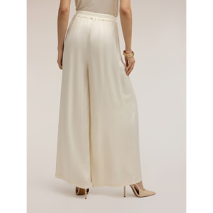 Motivi - Pantalones palazzo en raso de viscosa - Blanco