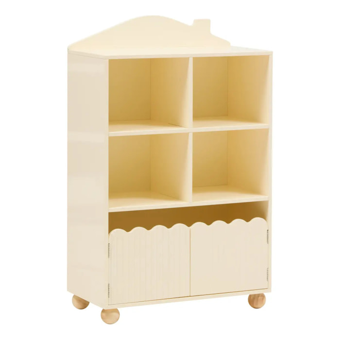 Bibliothèque Enfant Bouli 2 portes 4 Cases Beige 60x30x94,5 cm