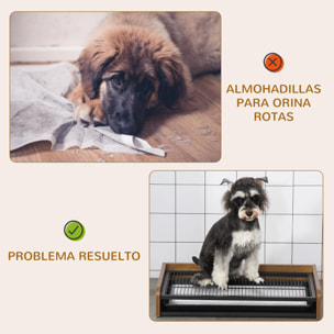 Inodoro para Perros de Acero Madera con Rejilla y Bandeja Extraíble 62x44,5x11cm
