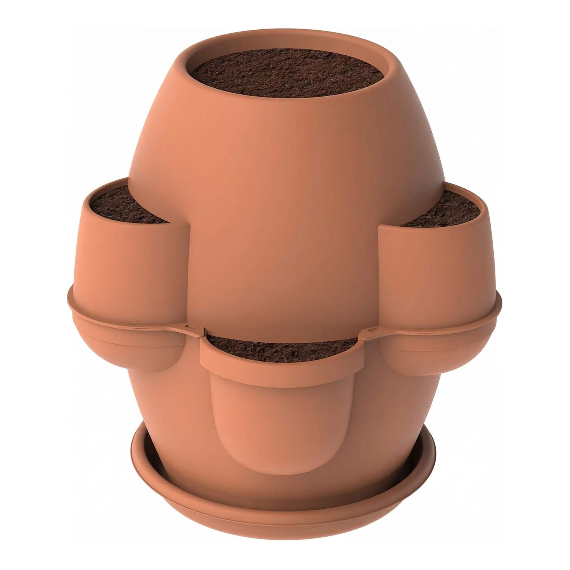 Oasi - Fioriera Da Giardino 80x80x80 Cm Con 6 Tasche Perimetrali E Sottovaso Terracotta