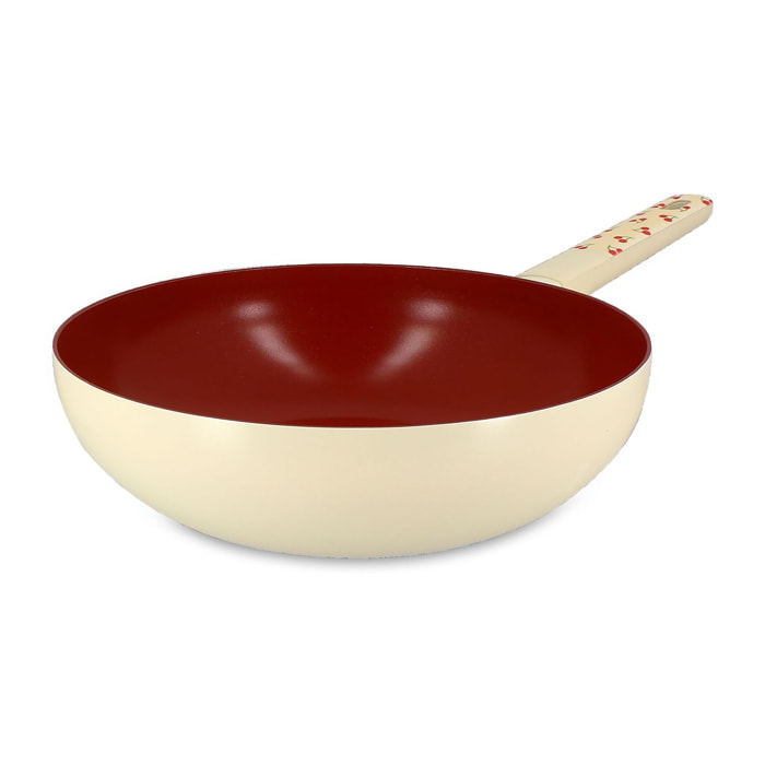 Wok 28cm en aluminium cerise - tous feux CERISE
