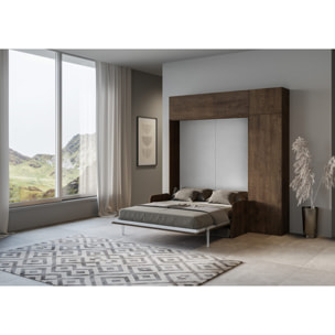 Cama abatible 160 vertical Kentaro Sofà con columna - módulo a pared superior - módulo con apertura vasistas Nogal