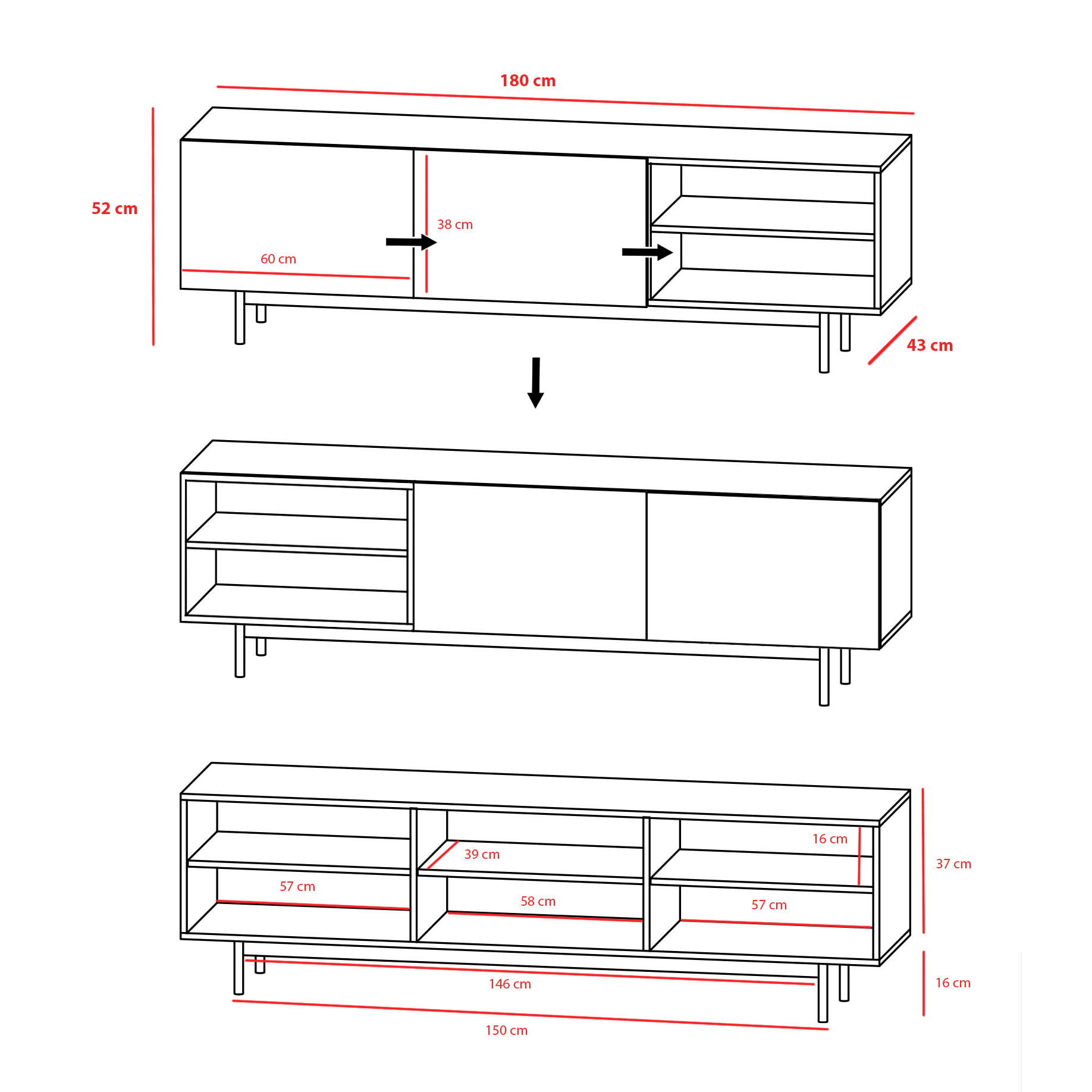 Bajo tv Printed nogal y verde 52x180x44 cm