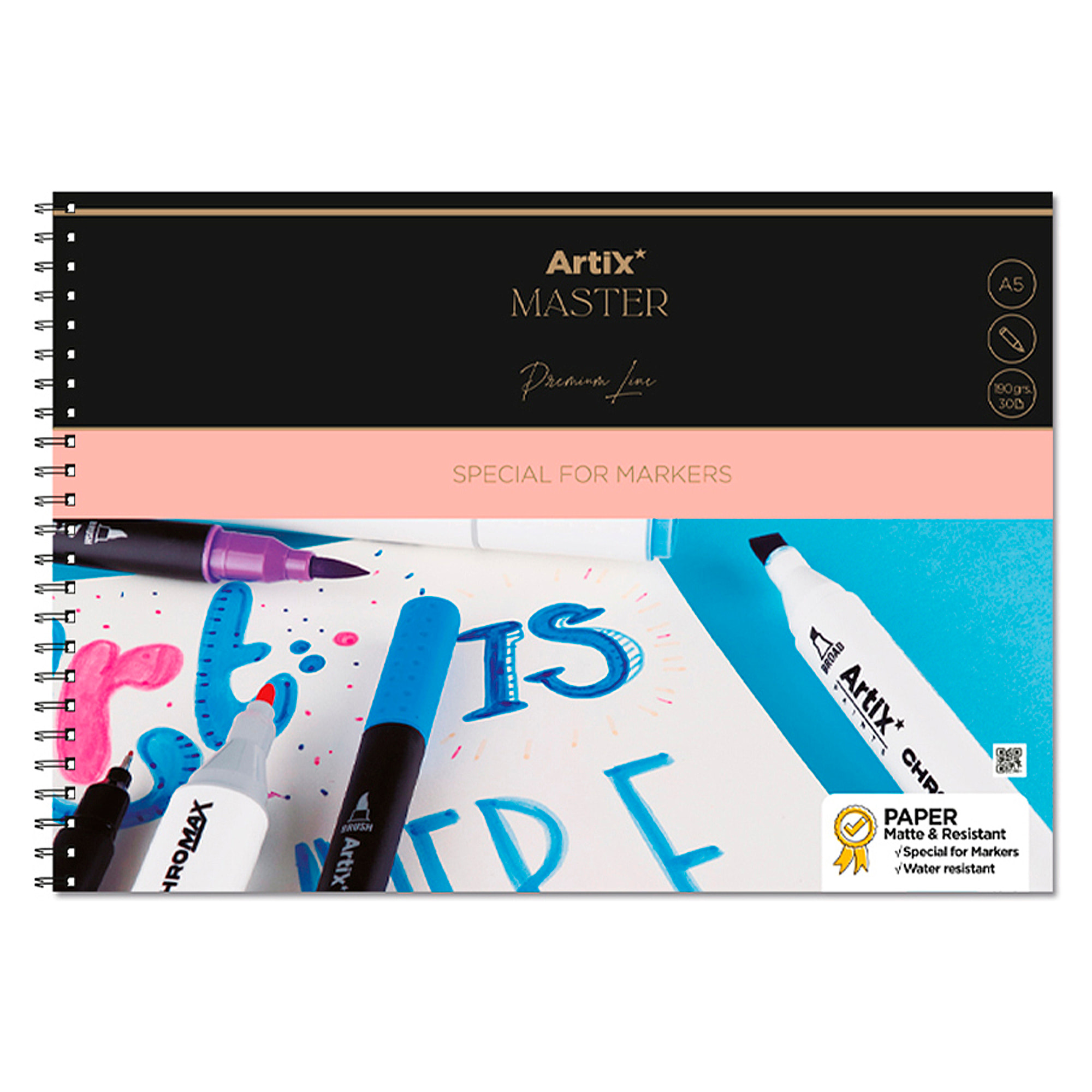 PACK 12 UDS BLOC DE MARKER PAPER 30 HOJAS A5 ESPIRAL