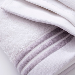 Set toallas baño (tocador 30x50cm + manos 50x90cm + baño 70x140cm) 450gsm en algodón blanco con gris scalpers home