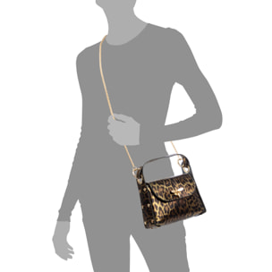 Aquileia bolso de mano mujer. Piel auténtica Gamuza con estampado animal print leopardo lacada brillante.