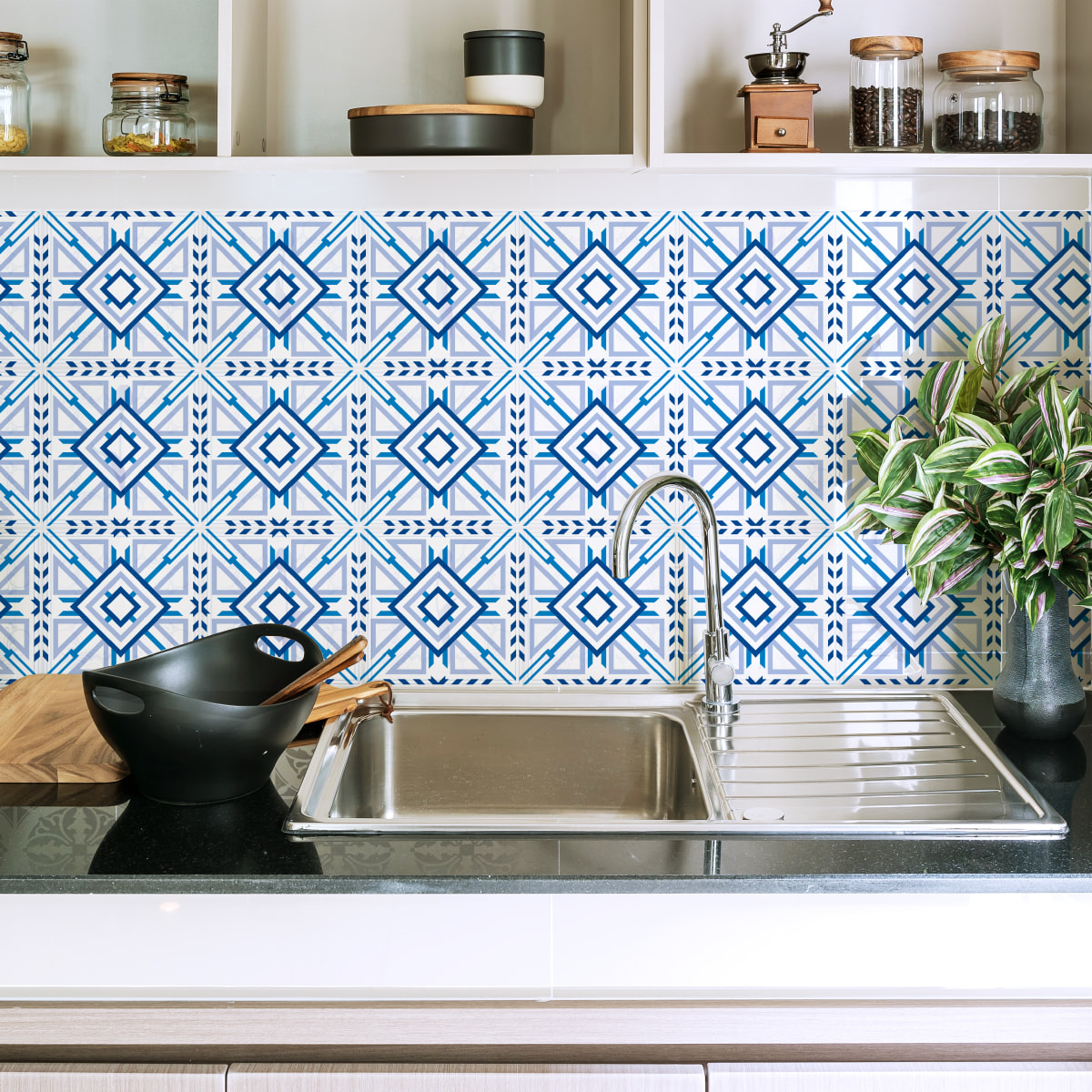 Stickers muraux - Sticker Mural Carrelage adhésif Cuisine Salle de Bain - 9 STICKERS CARREAUX DE CIMENT AZULEJOS VICENTE