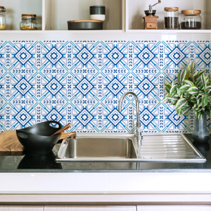 Stickers muraux - Sticker Mural Carrelage adhésif Cuisine Salle de Bain - 9 STICKERS CARREAUX DE CIMENT AZULEJOS VICENTE