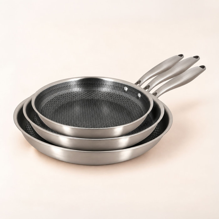 Set de 3 poêles revêtu en acier inoxydable - tout feux TRINOX