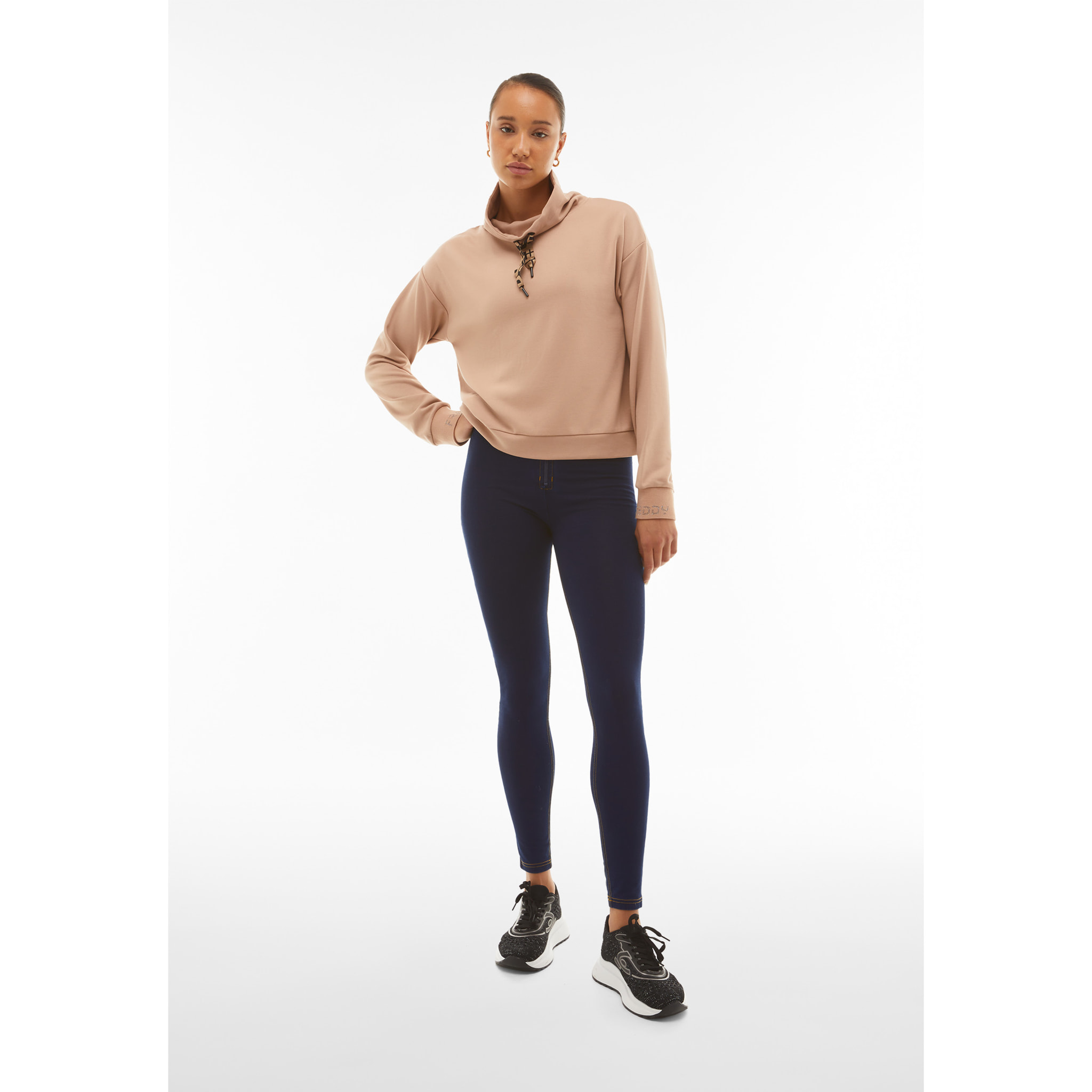 Jeggings push up WR.UP® vita super alta con zip in tono