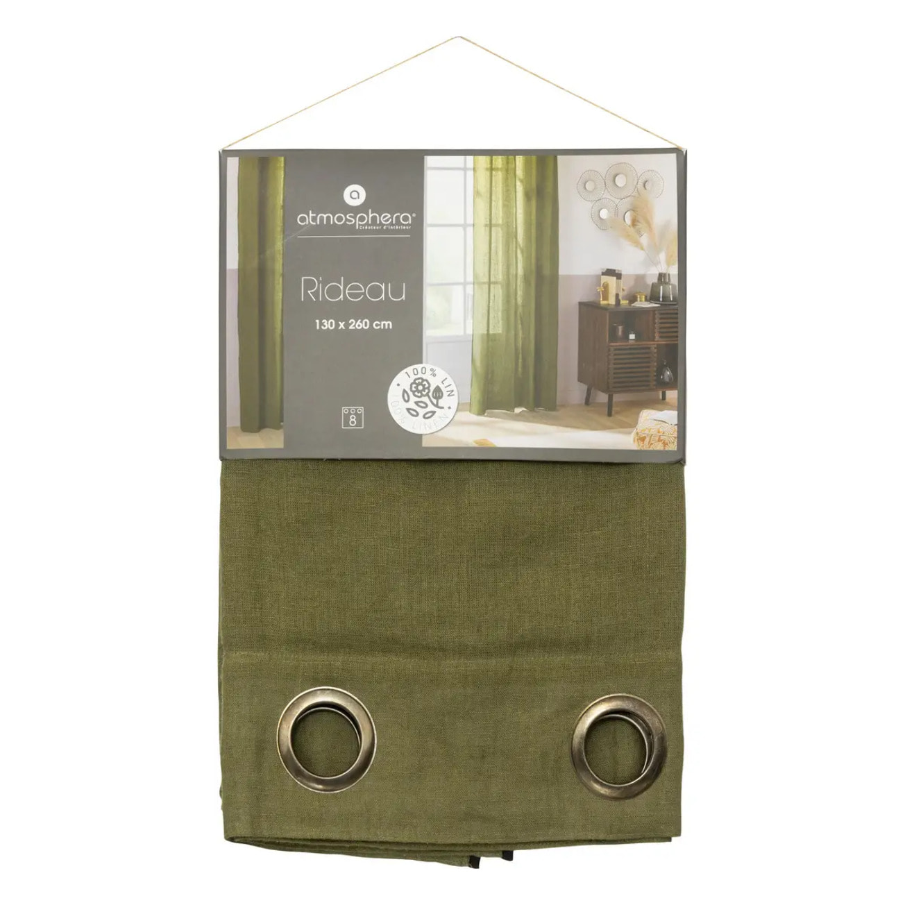 Rideau "Linah" vert kaki 130x260cm