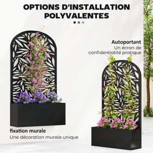 Jardinière treillis haut design graphique feuillage 61 x 23 x 113 cm métal époxy noir
