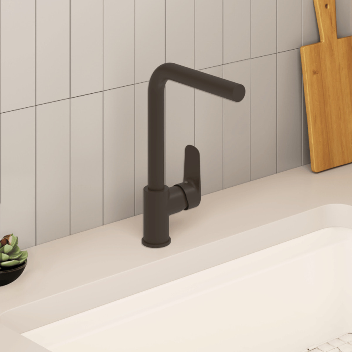 Robinet de cuisine bec haut Flow Square noir mat