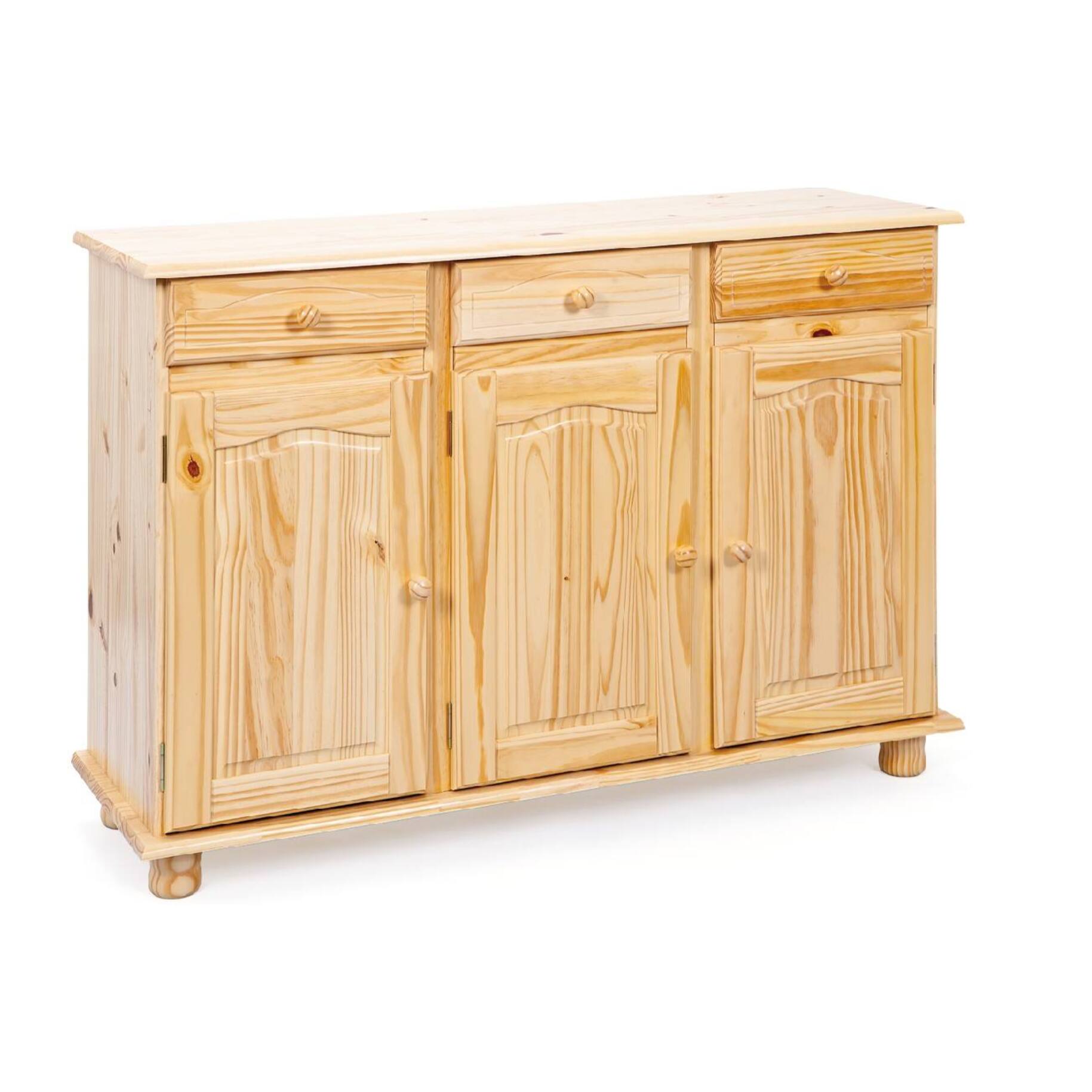 Credenza a tre ante e tre cassetti, colore marrone, cm 130 x 87 x 43.