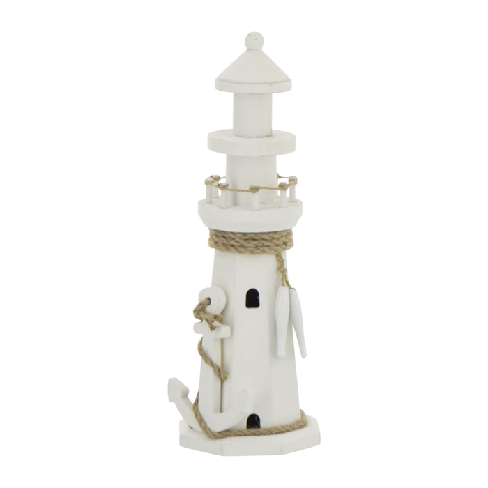 J-Line Phare décoratif - corde/bois - blanc - small