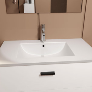 Meuble salle de bains 80 cm 2 Tiroirs Blanc avec Vasque blanche, miroir et applique Led - BOX LED