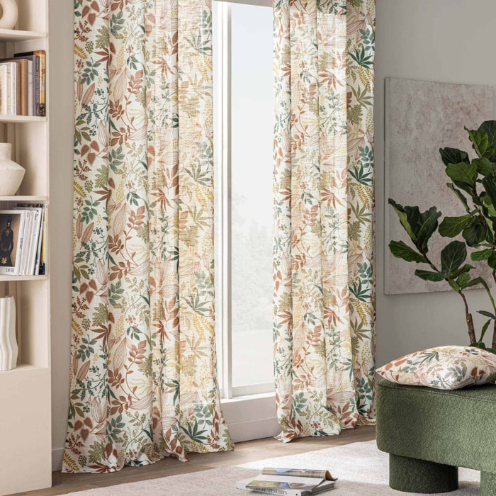 Rideau à œillets polylin imprimé feuilles tamisant - Orange