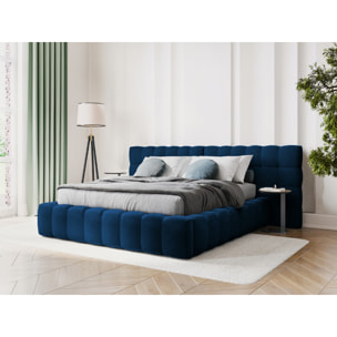 Lit coffre avec tête de lit double "Bali" 160x200cm en velours bleu roi