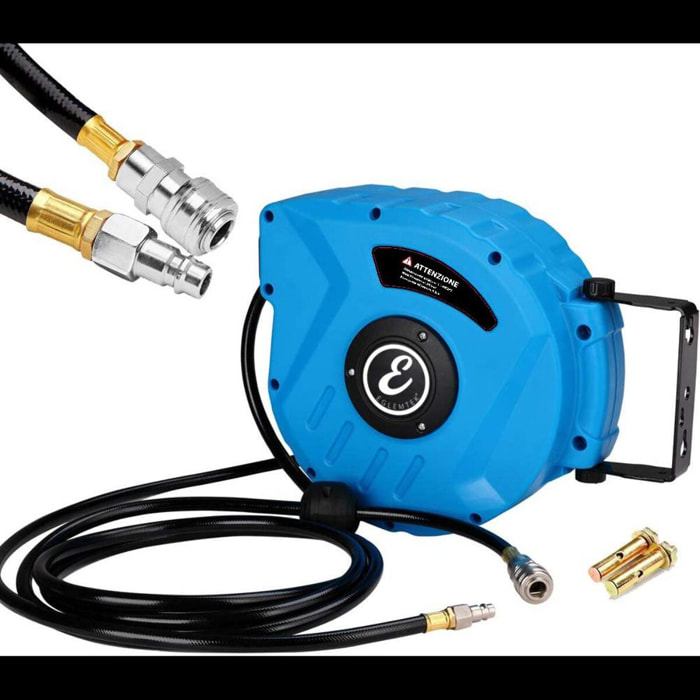 Avvolgitubo Aria Compressa Tubo Professionale Attacco 1/4" Fissaggio Parete Muro Sistema Blocco Automatico Riavvolgitore Pressione 24 Bar 10 + 1 Mt