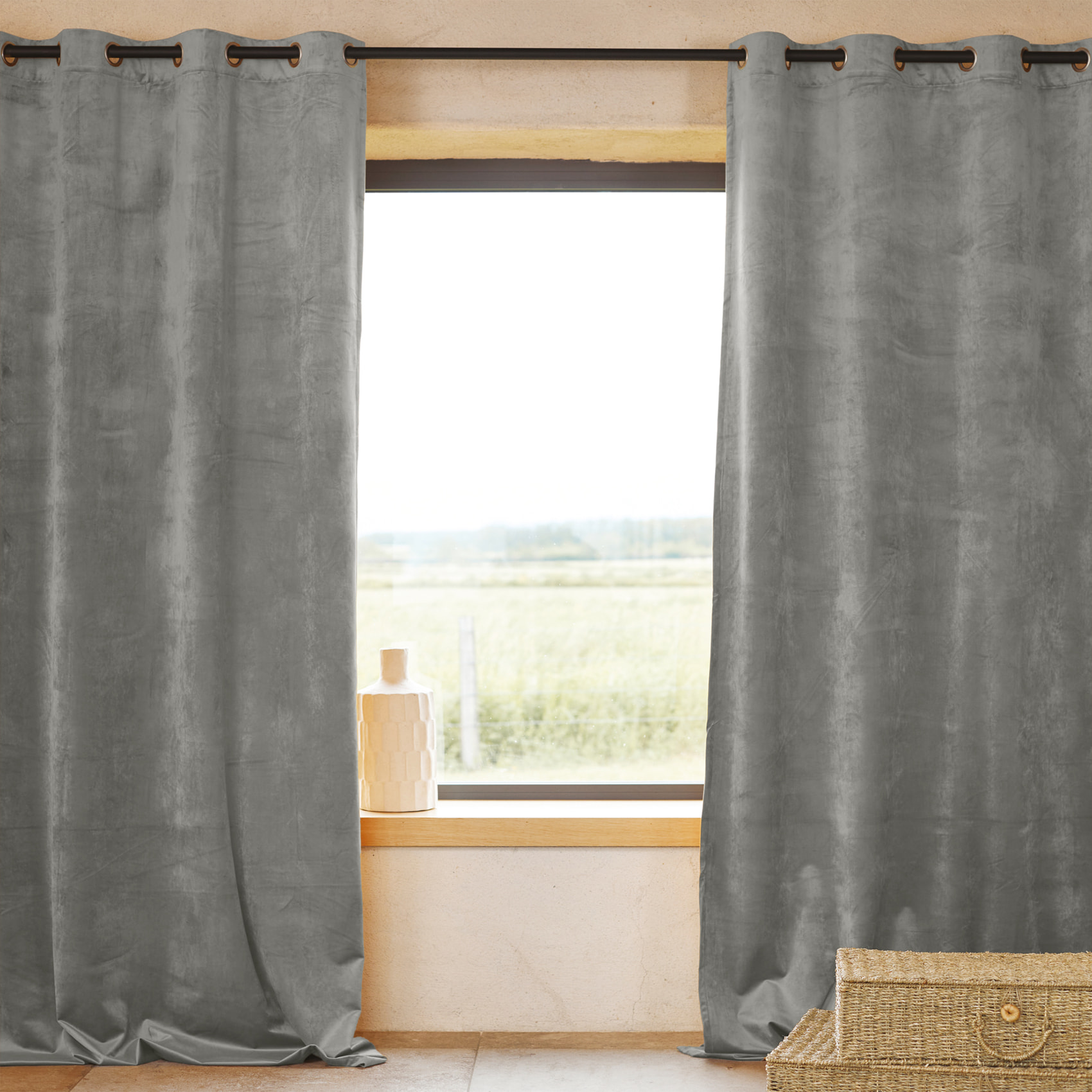Rideau Ignifugé  M1 en velours premium - Gris