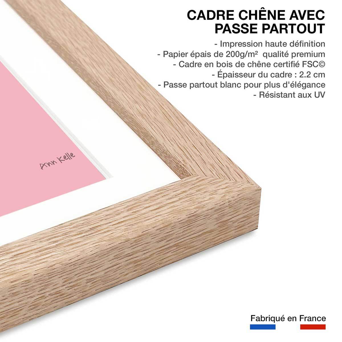 Affiche enfant flamant citron  Affiche sous cadre bois