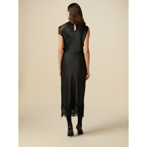 Oltre - Gonna in raso con pizzo - Nero
