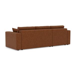 Topaze - canapé d'angle réversible 4 places convertible avec coffre en simili - Cognac