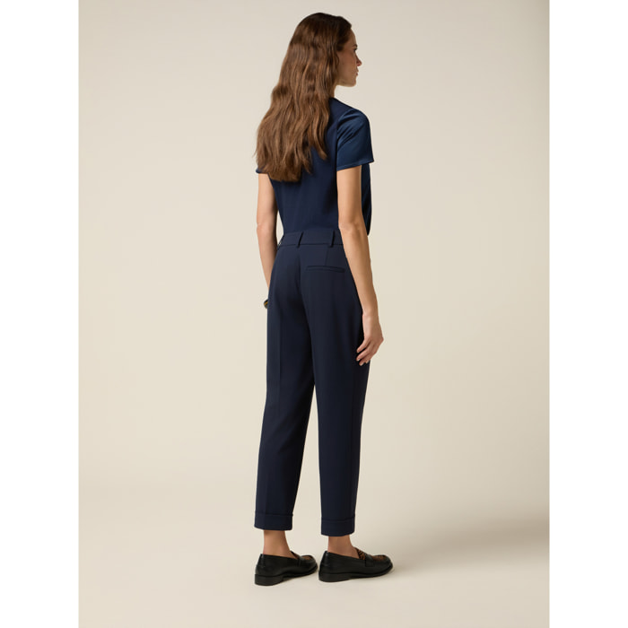 Oltre - Pantaloni cropped in tessuto crêpe - Blu