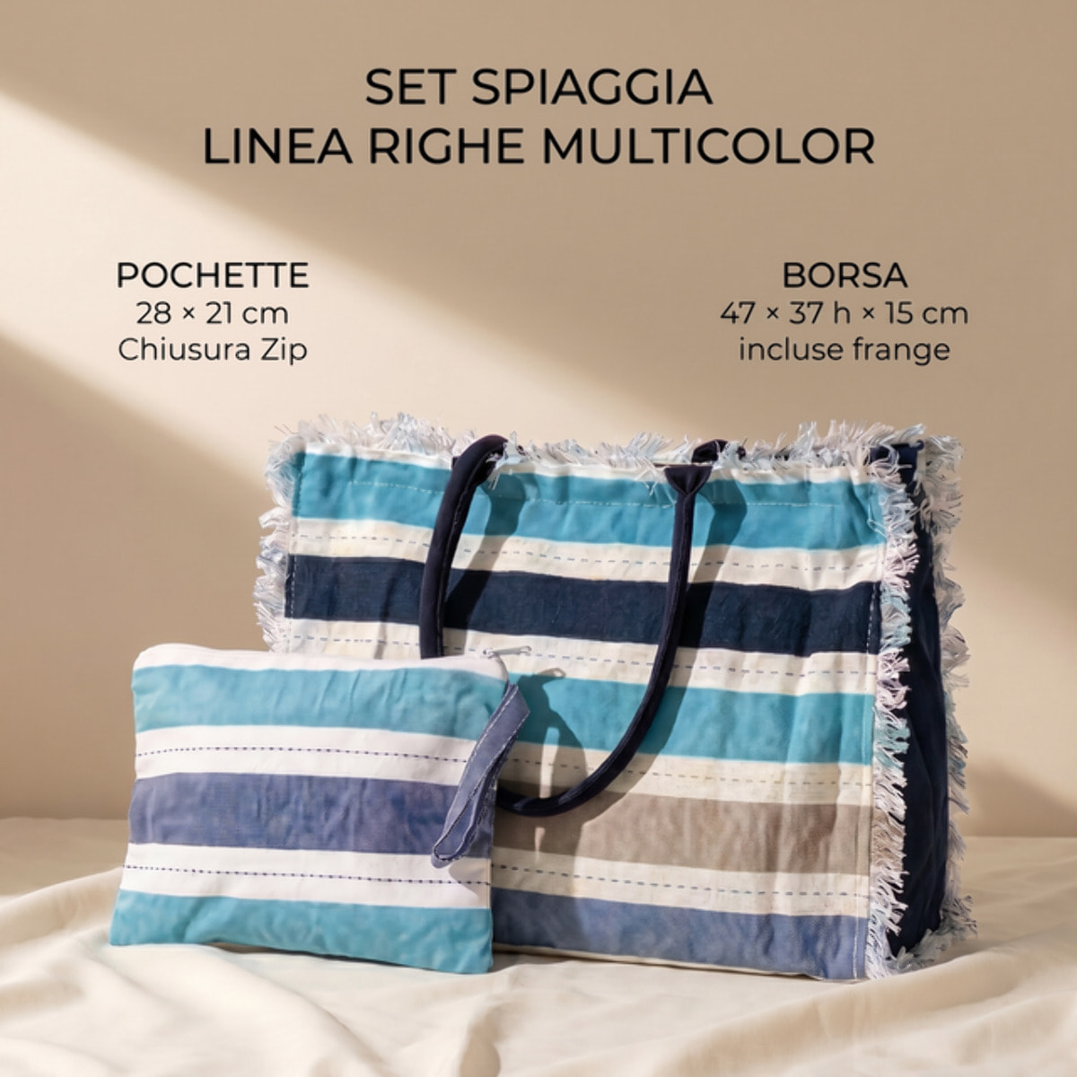 Borsa mare con pochette in cotone e poliestere - Multicolore