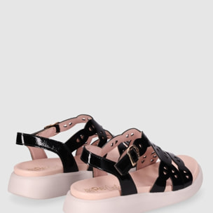Sandalias de Charol - Negro - Tacón: 4 cm