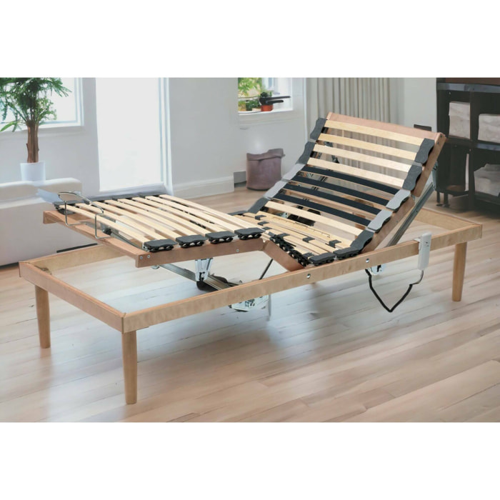 Rete letto singolo Arby, Rete a doghe in legno con motore, 100% Made in Italy, Rete ortopedica reclinabile motorizzata, Cm 80x190h 34