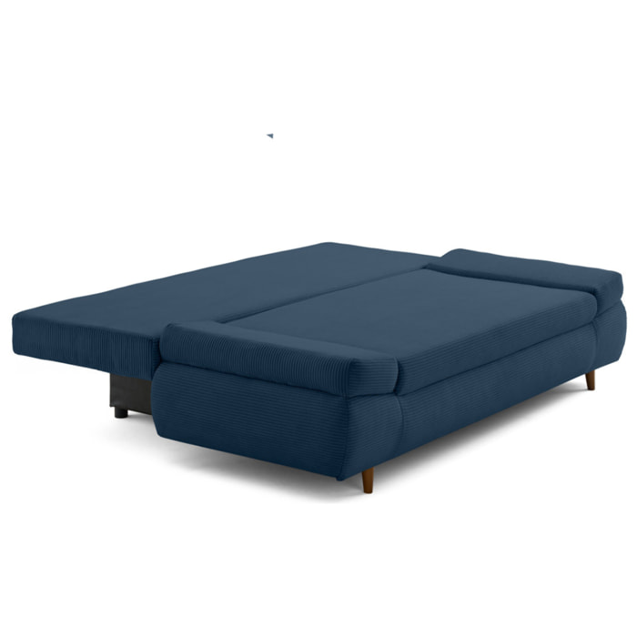 Larson - canapé droit 3 places convertible avec coffre en velours côtelé - Bleu