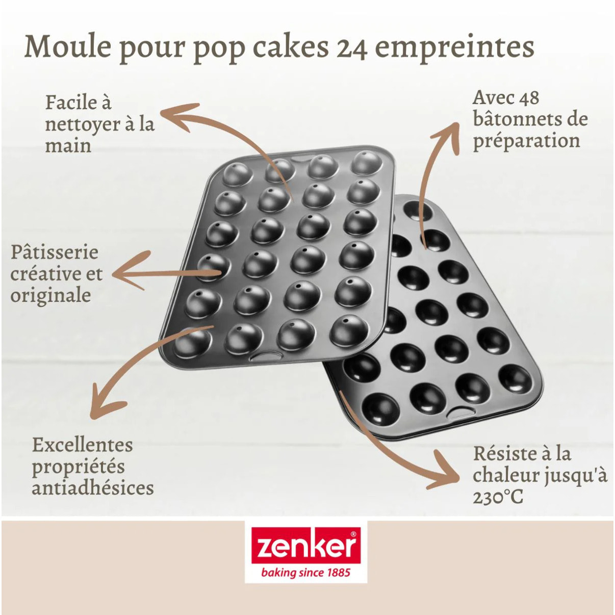 Set pâtisserie avec moule à 24 pop cakes 38,5 x 26,5 cm en acier, 2 bols à mixer, verre mesureur et spatule Zenker