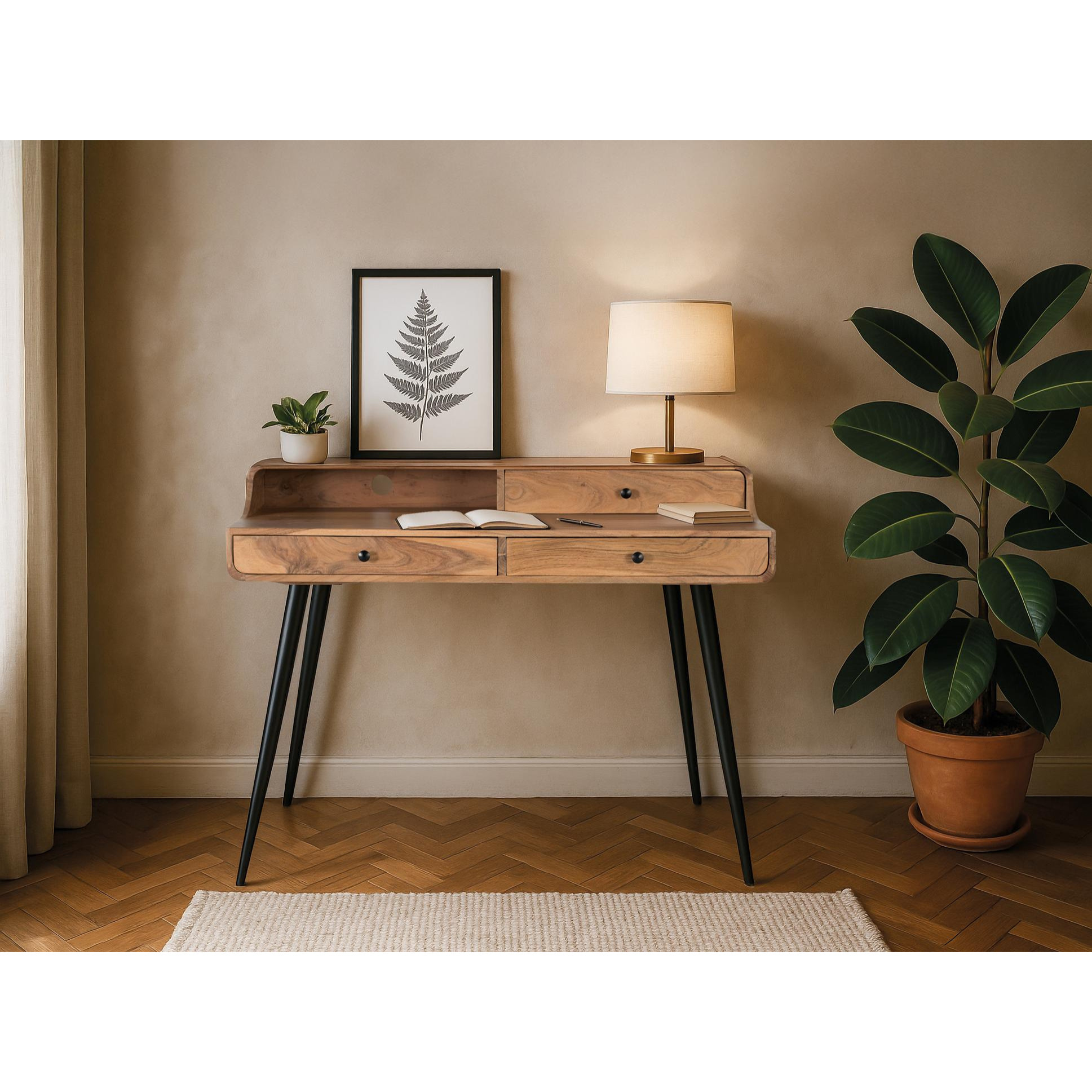 Escritorio de Madera de Acacia 115 Cm Estilo Rústico Moderno