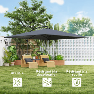 Parasol déporté rectangulaire XXL – Inclinable et rotatif 360°