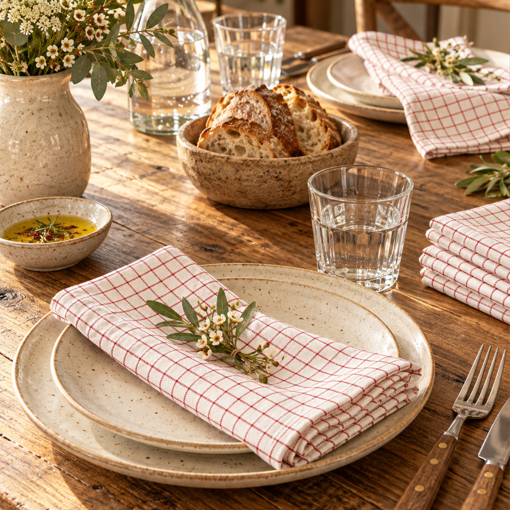 Serviette de table à carreaux en coton - Rouge