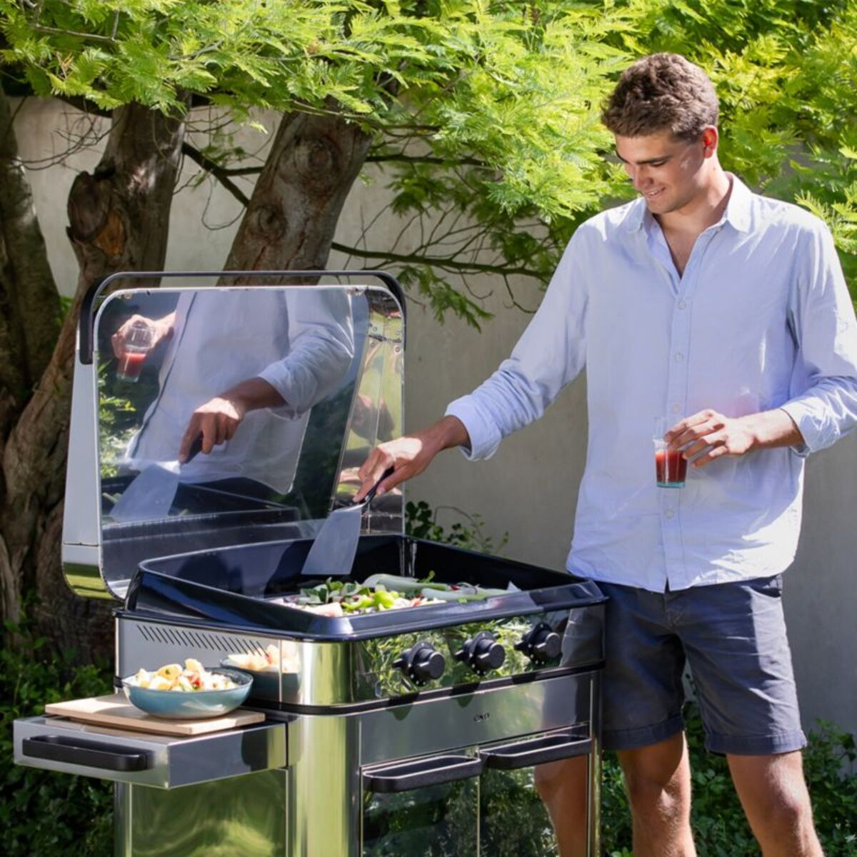 Plancha gaz ENO Combo enosign 80 inox 3 brûleurs sur chariot, 69x40 cm