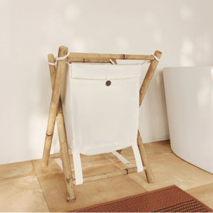 Panier à linge pliable en tissu blanc et bambou  - Bami